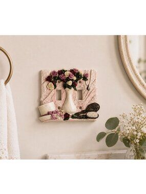 Vintage Shabby Chic Double Light Switch Cover Plate Pink Roses Bathroom Vanity D